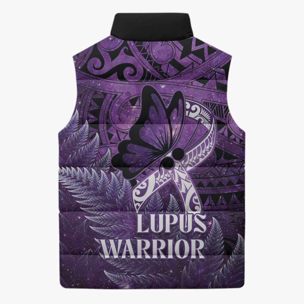 Lupus Awareness Month New Zealand Sleeveless Puffer Jacket Be Strong Warrior Maori Silver Fern LT14 - Polynesian Pride