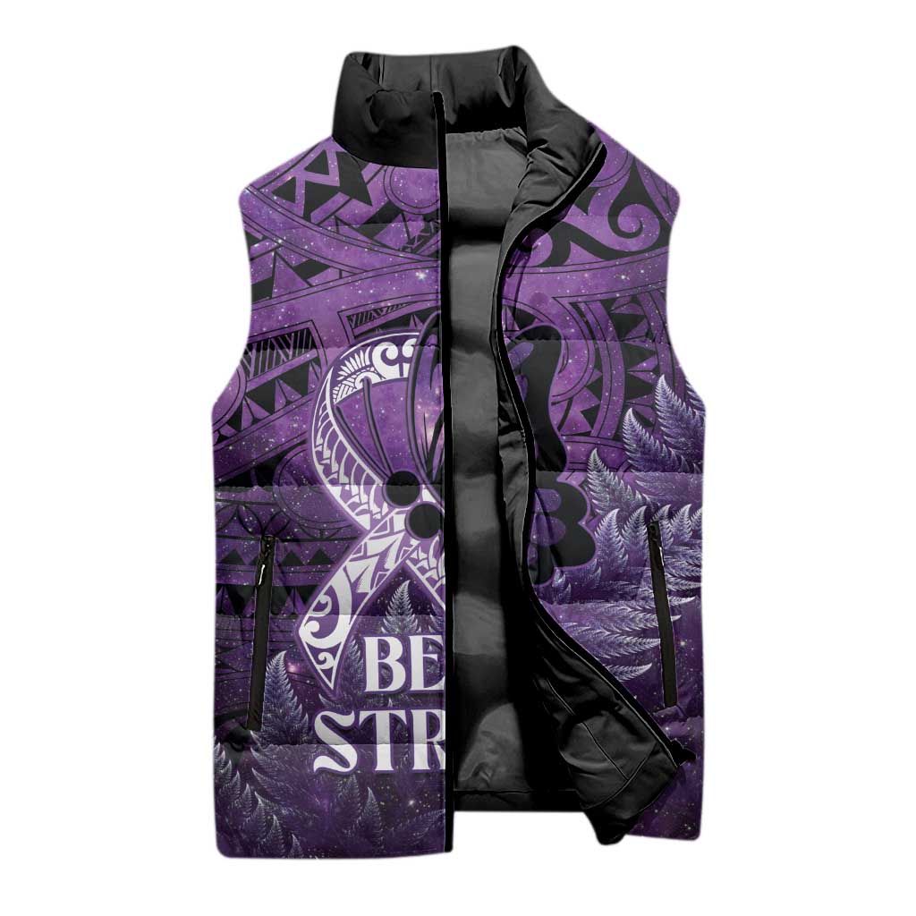 Lupus Awareness Month New Zealand Sleeveless Puffer Jacket Be Strong Warrior Maori Silver Fern LT14 - Polynesian Pride
