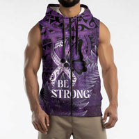 Lupus Awareness Month New Zealand Sleeveless Zip Hoodie Be Strong Warrior Maori Silver Fern