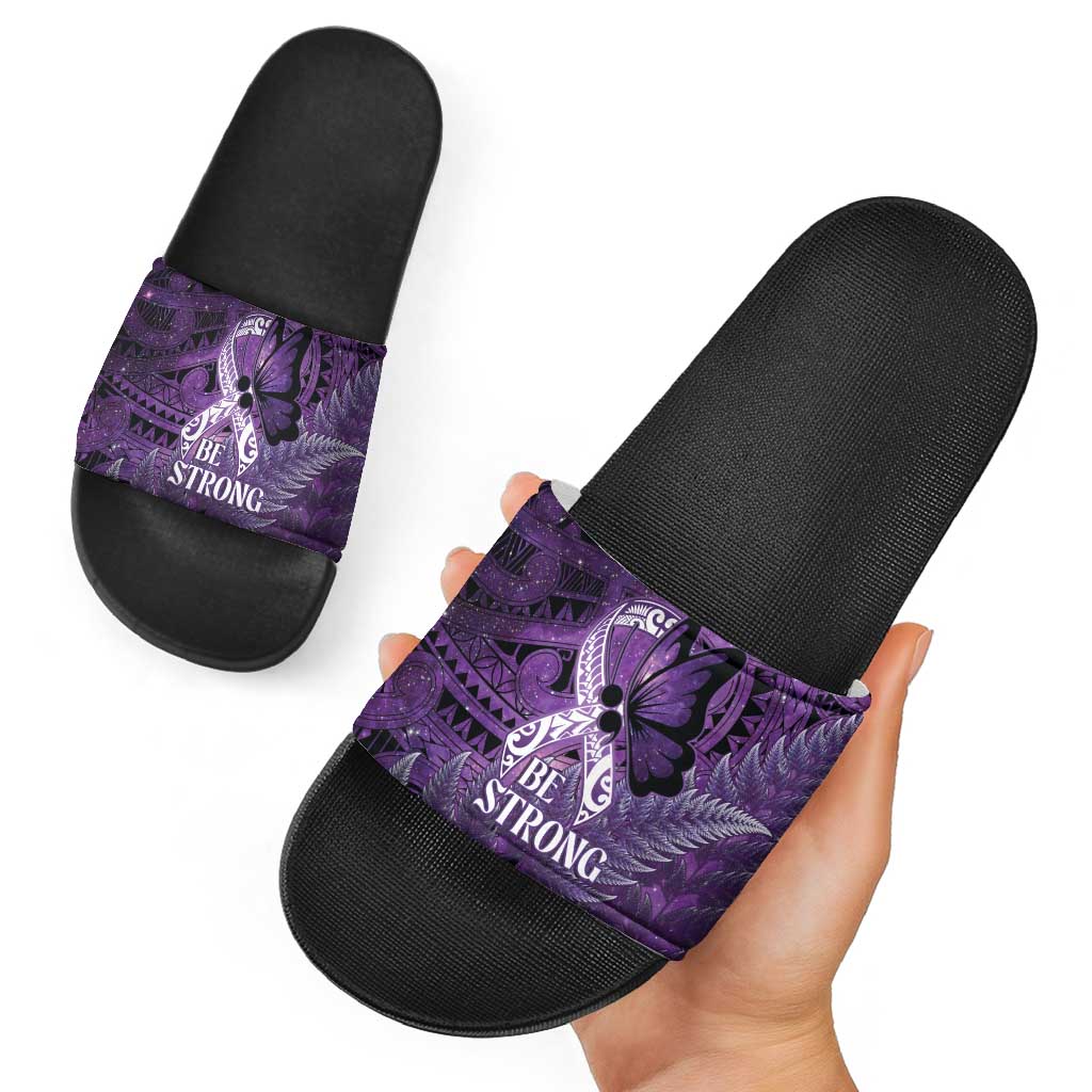 Lupus Awareness Month New Zealand Slide Sandals Be Strong Warrior Maori Silver Fern LT14 - Polynesian Pride