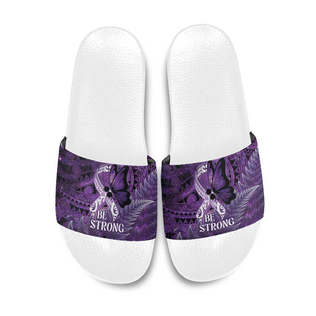 Lupus Awareness Month New Zealand Slide Sandals Be Strong Warrior Maori Silver Fern LT14 Purple - Polynesian Pride