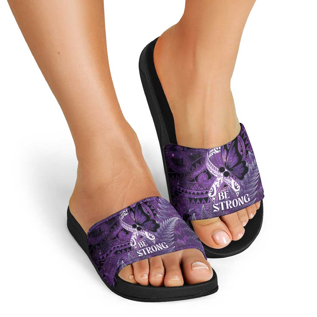 Lupus Awareness Month New Zealand Slide Sandals Be Strong Warrior Maori Silver Fern LT14 - Polynesian Pride