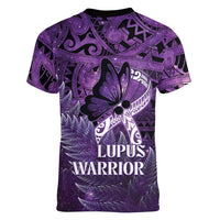 Lupus Awareness Month New Zealand Women V-Neck T-Shirt Be Strong Warrior Maori Silver Fern
