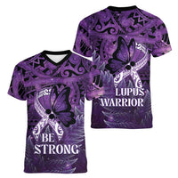 Lupus Awareness Month New Zealand Women V-Neck T-Shirt Be Strong Warrior Maori Silver Fern
