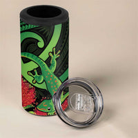New Zealand Gecko 4 in 1 Can Cooler Tumbler Aotearoa Maori With Pohutukawa Flowers