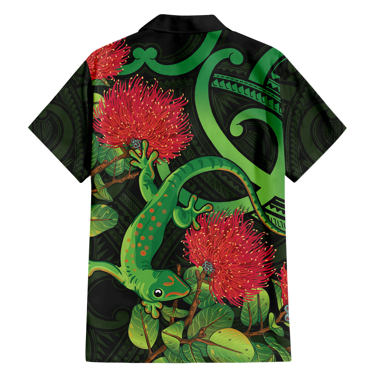 New Zealand Gecko Family Matching Long Sleeve Bodycon Dress and Hawaiian Shirt Aotearoa Maori With Pohutukawa Flowers LT14 - Polynesian Pride