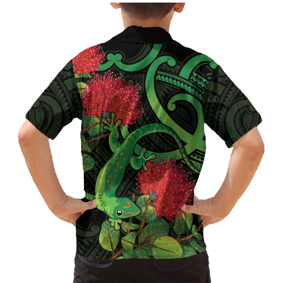 New Zealand Gecko Family Matching Mermaid Dress and Hawaiian Shirt Aotearoa Maori With Pohutukawa Flowers