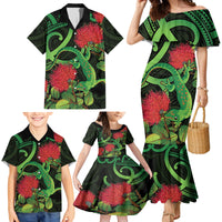 New Zealand Gecko Family Matching Mermaid Dress and Hawaiian Shirt Aotearoa Maori With Pohutukawa Flowers