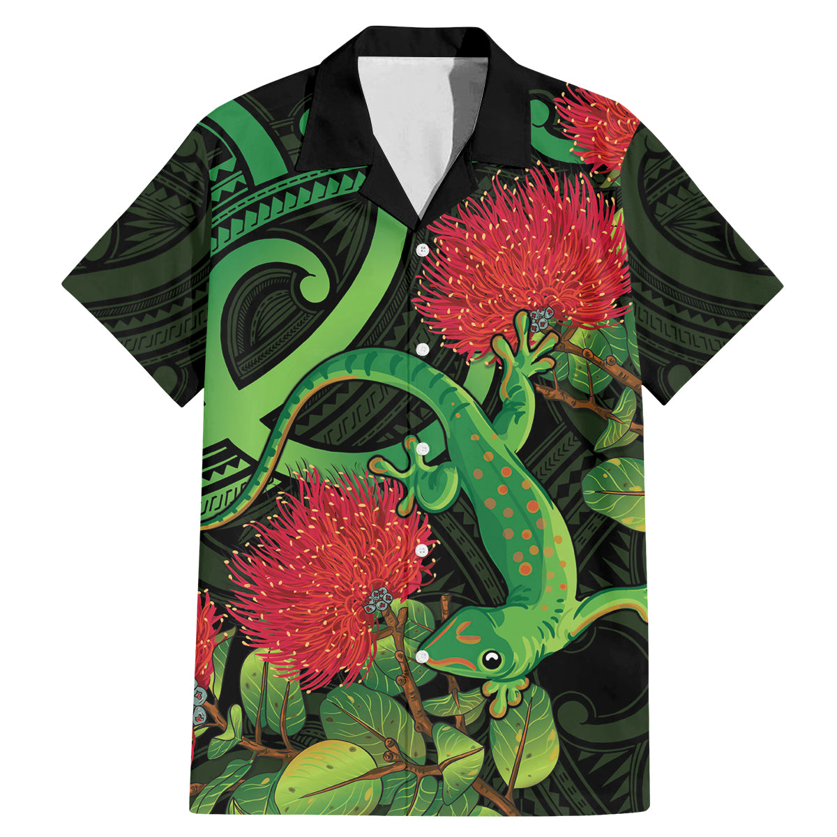 New Zealand Gecko Family Matching Mermaid Dress and Hawaiian Shirt Aotearoa Maori With Pohutukawa Flowers