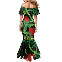 New Zealand Gecko Family Matching Mermaid Dress and Hawaiian Shirt Aotearoa Maori With Pohutukawa Flowers