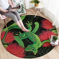 New Zealand Gecko Round Carpet Aotearoa Maori With Pohutukawa Flowers LT14 - Polynesian Pride