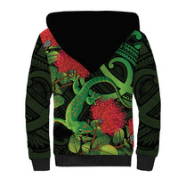 New Zealand Gecko Sherpa Hoodie Aotearoa Maori With Pohutukawa Flowers