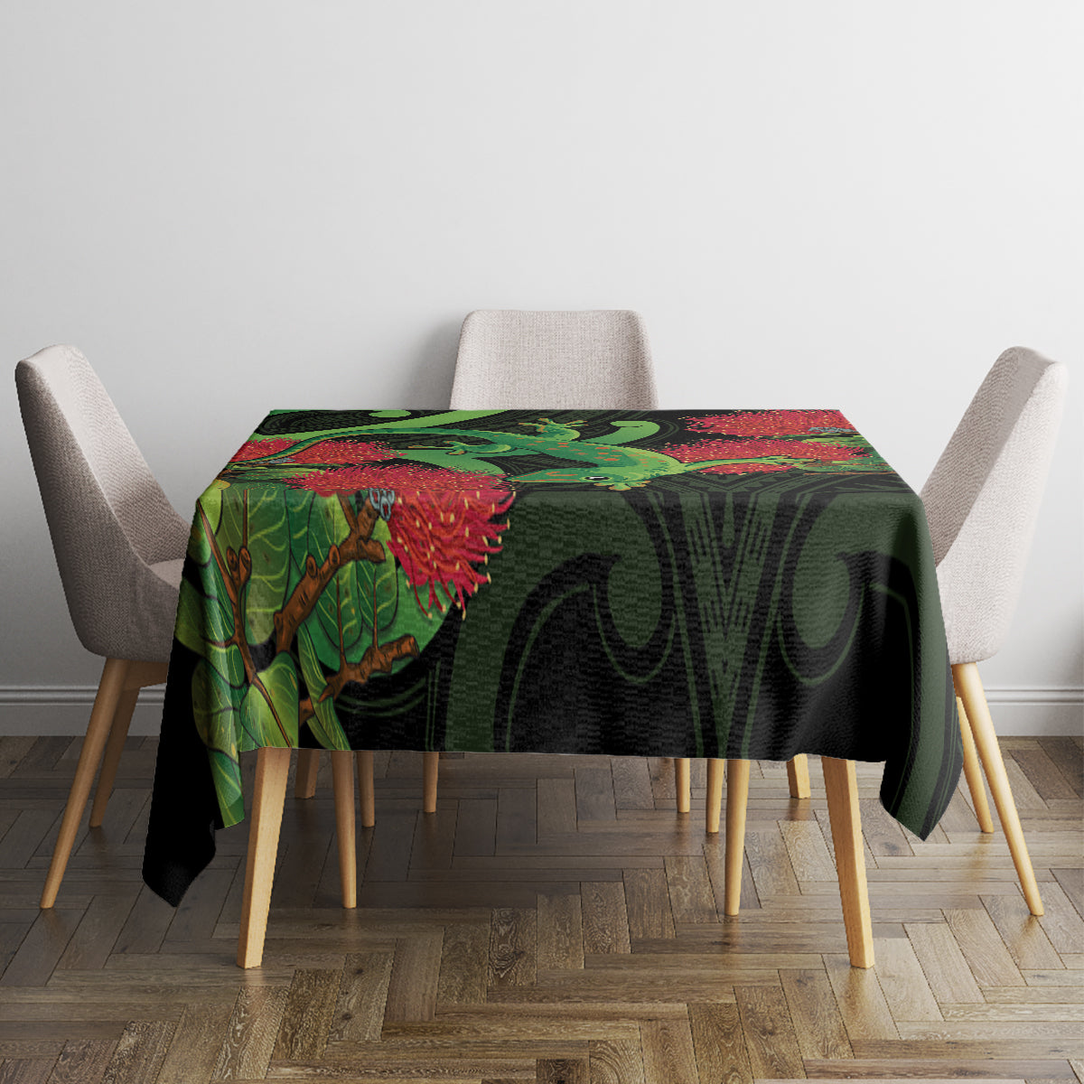 New Zealand Gecko Tablecloth Aotearoa Maori With Pohutukawa Flowers LT14 - Polynesian Pride