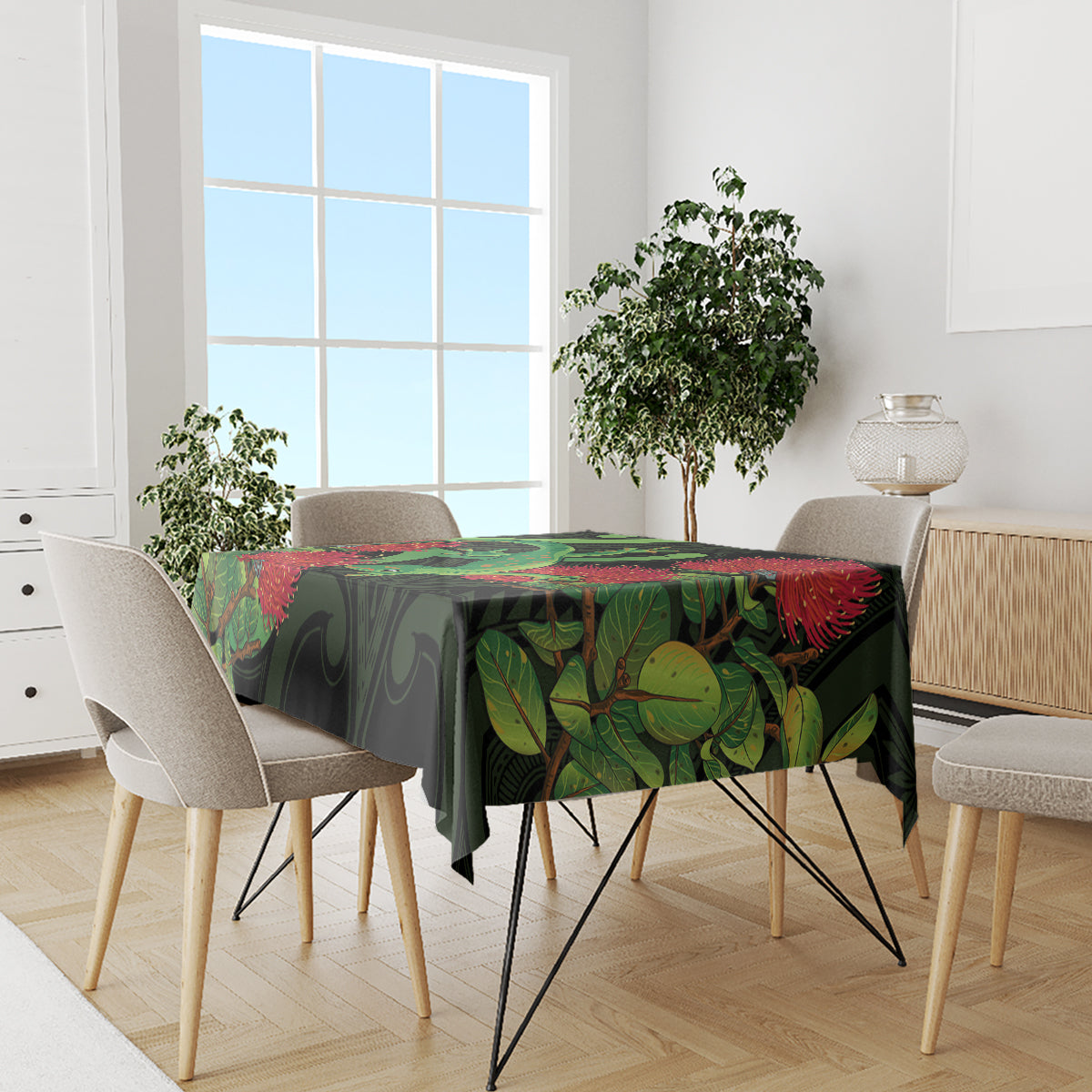 New Zealand Gecko Tablecloth Aotearoa Maori With Pohutukawa Flowers LT14 - Polynesian Pride