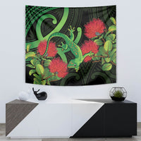 New Zealand Gecko Tapestry Aotearoa Maori With Pohutukawa Flowers LT14 - Polynesian Pride