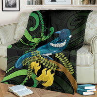 New Zealand Tui Bird Blanket Aotearoa Maori With Kowhai Flowers