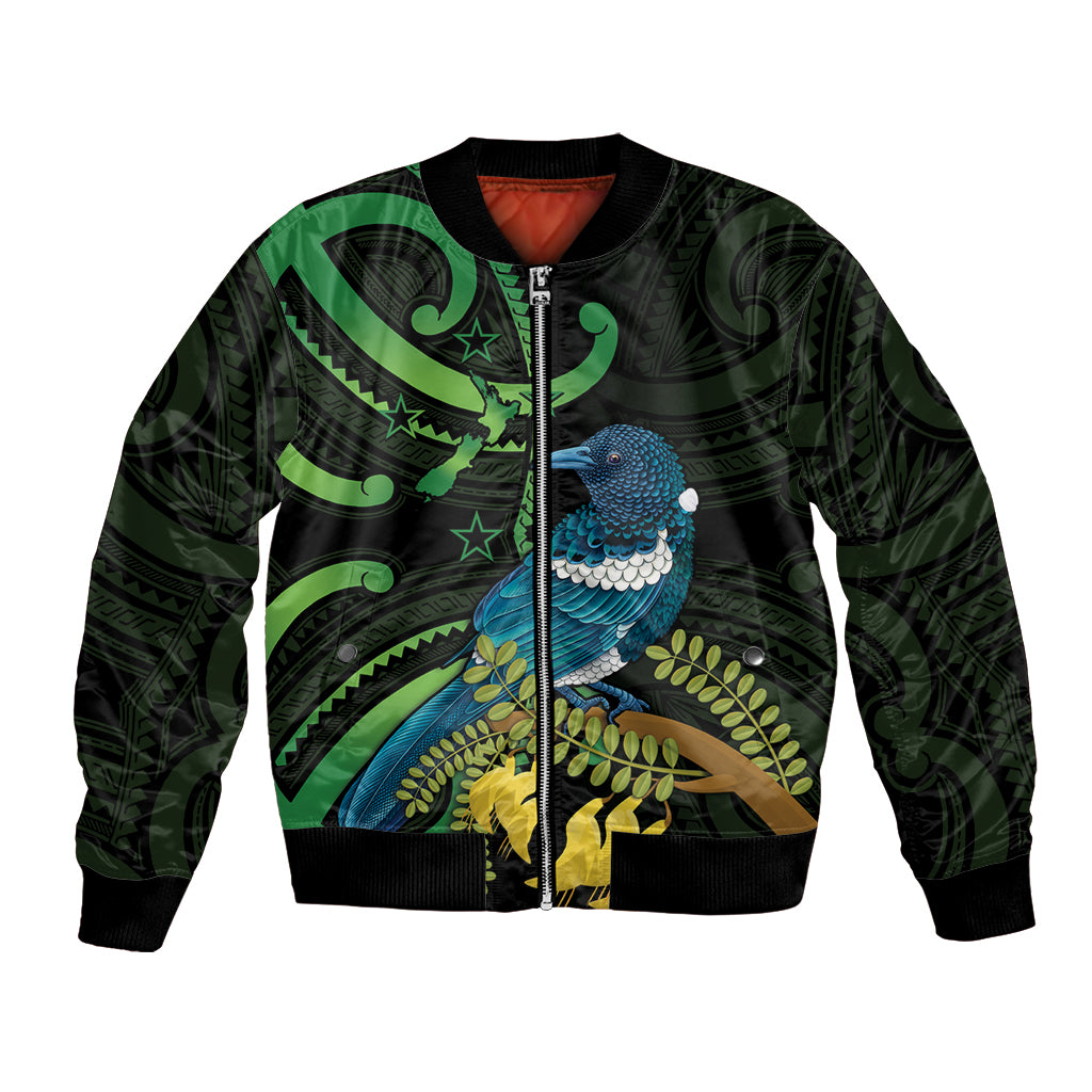 New Zealand Tui Bird Bomber Jacket Aotearoa Maori With Kowhai Flowers