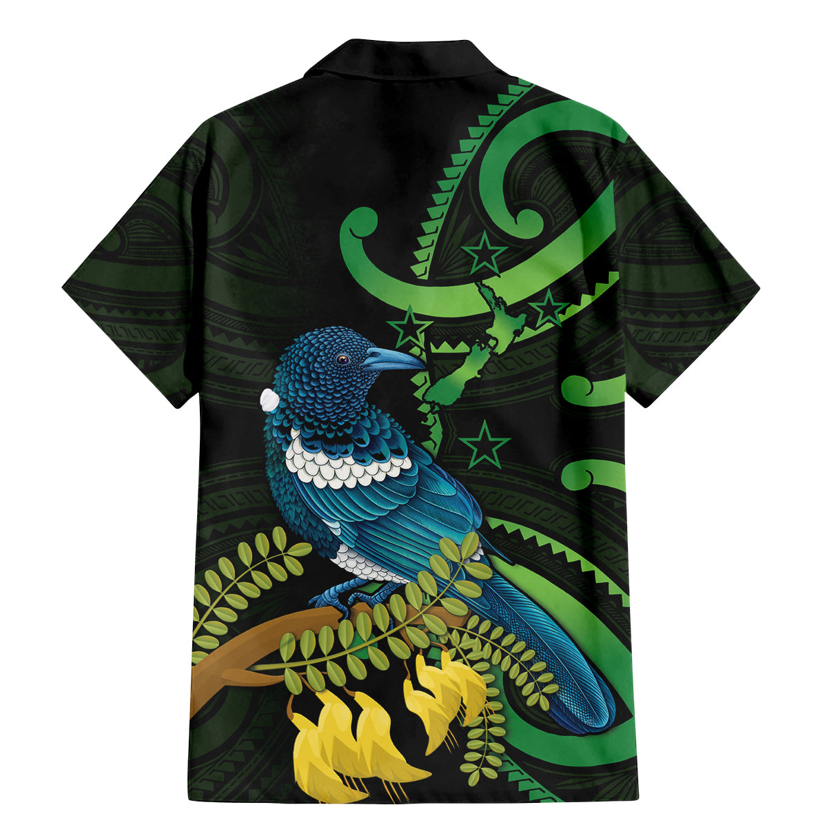 New Zealand Tui Bird Family Matching Mermaid Dress and Hawaiian Shirt Aotearoa Maori With Kowhai Flowers