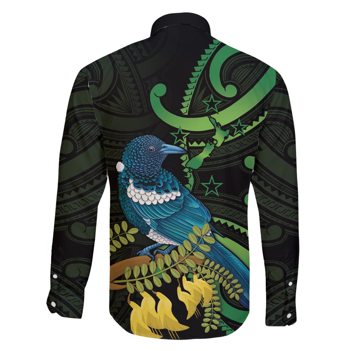 New Zealand Tui Bird Family Matching Tank Maxi Dress and Hawaiian Shirt Aotearoa Maori With Kowhai Flowers