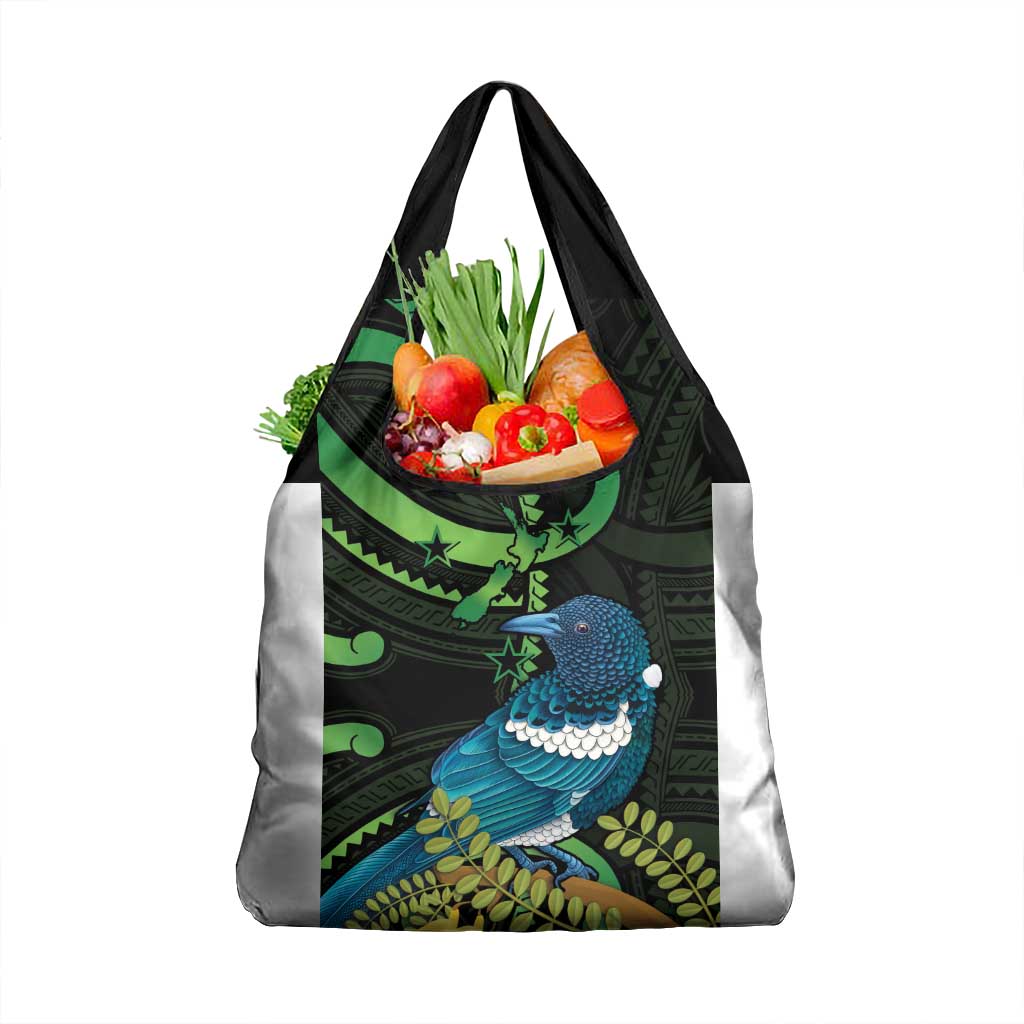 New Zealand Tui Bird Grocery Bag Aotearoa Maori With Kowhai Flowers