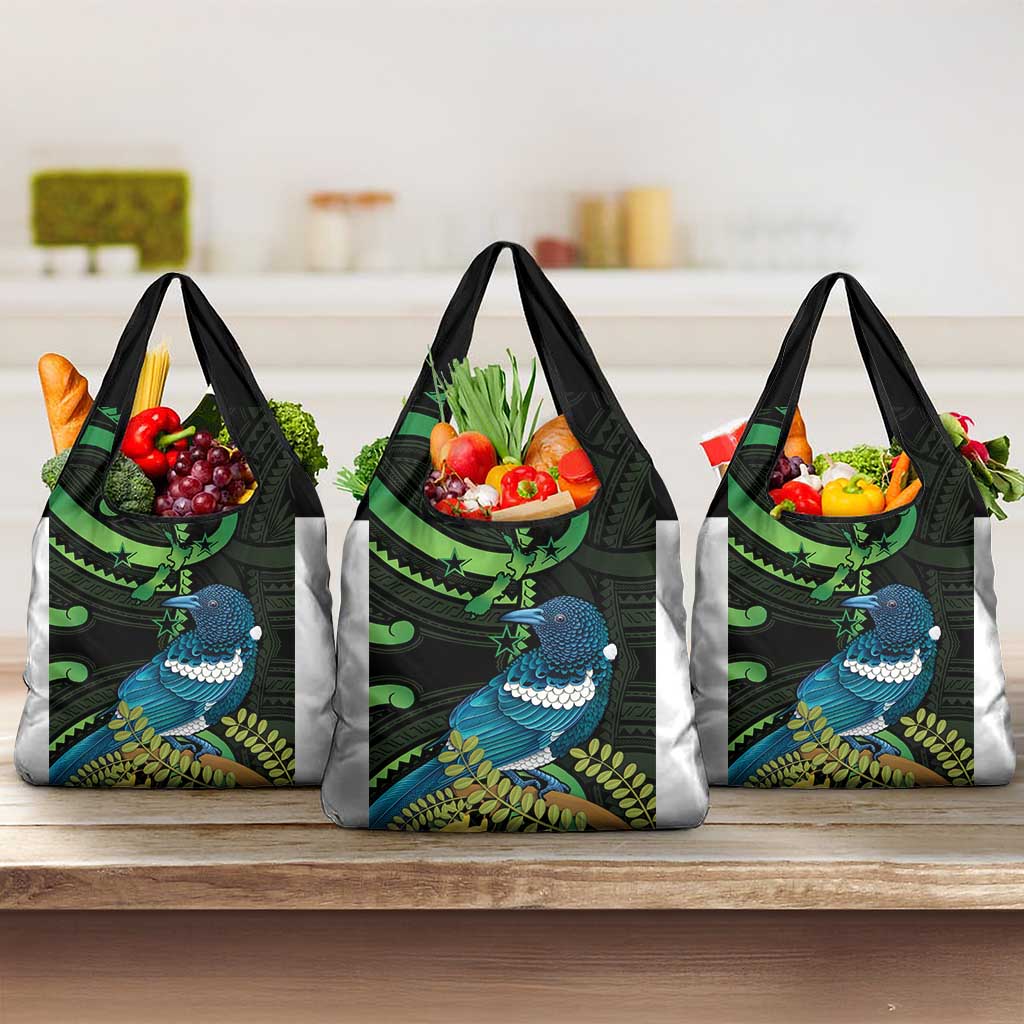 New Zealand Tui Bird Grocery Bag Aotearoa Maori With Kowhai Flowers