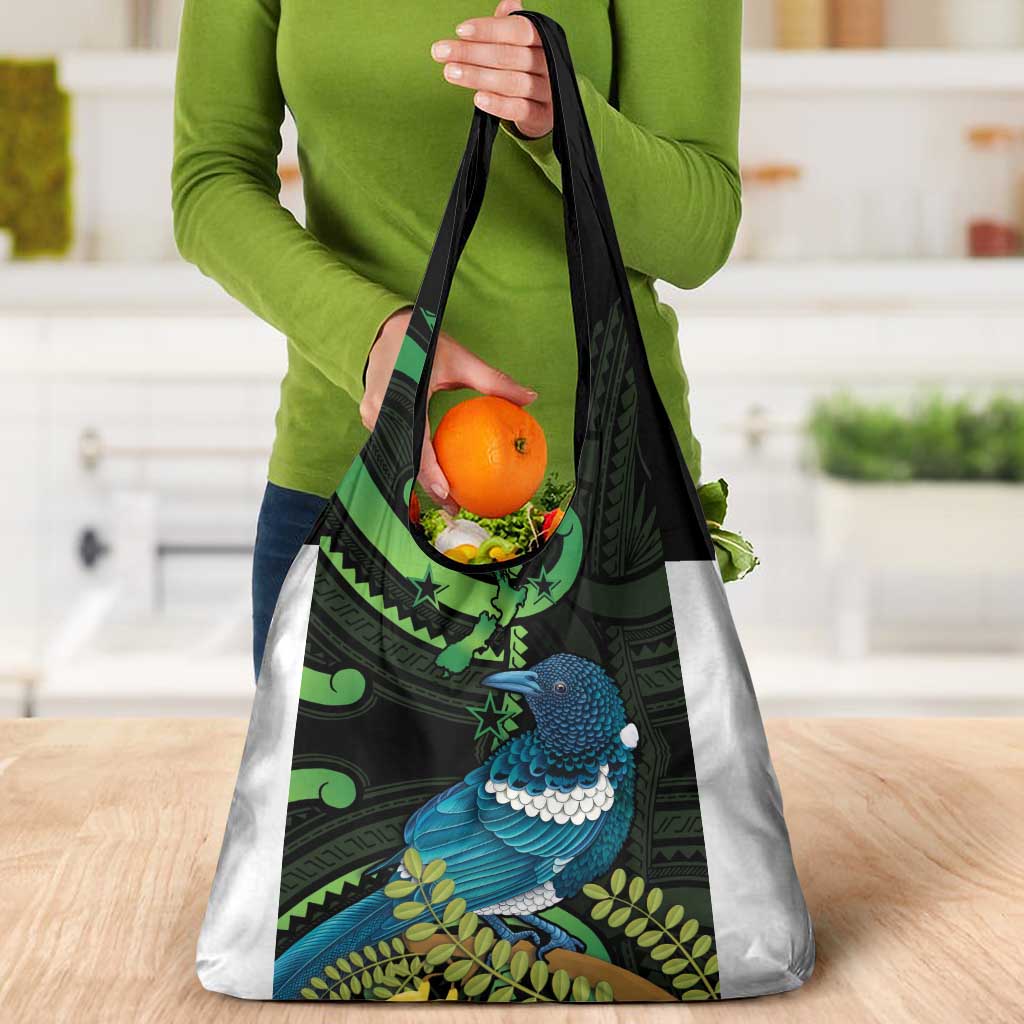 New Zealand Tui Bird Grocery Bag Aotearoa Maori With Kowhai Flowers