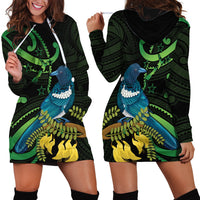 New Zealand Tui Bird Hoodie Dress Aotearoa Maori With Kowhai Flowers