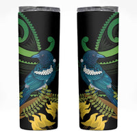 New Zealand Tui Bird Skinny Tumbler Aotearoa Maori With Kowhai Flowers