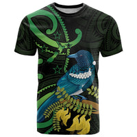 New Zealand Tui Bird T Shirt Aotearoa Maori With Kowhai Flowers LT14 Black - Polynesian Pride