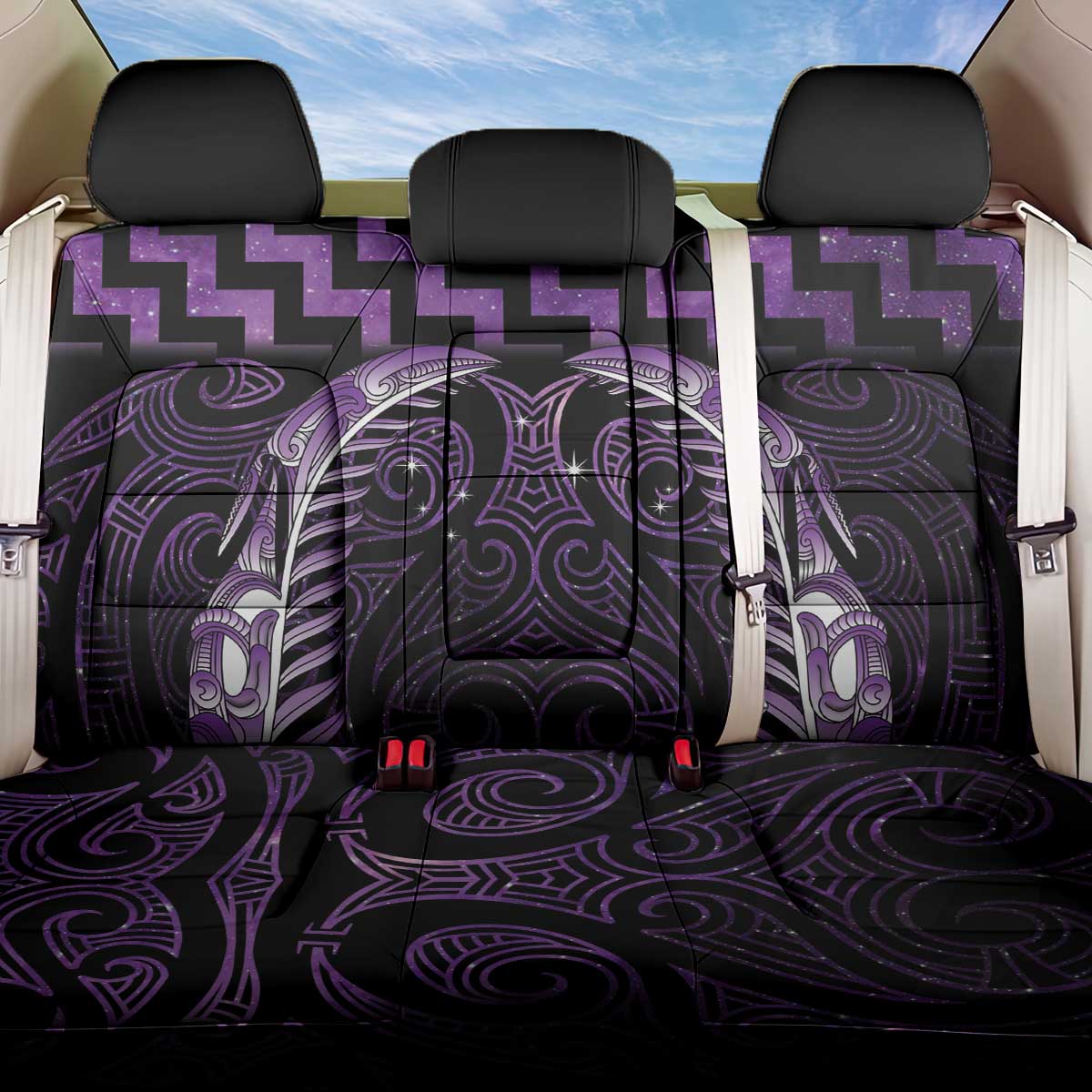 Purple Matariki New Zealand Back Car Seat Cover Maori Poutama Galaxy Vibes