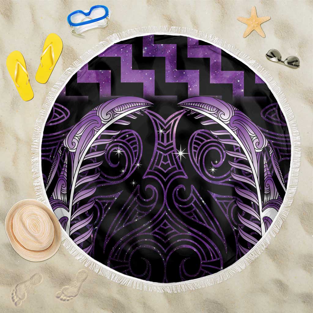 Purple Matariki New Zealand Beach Blanket Maori Poutama Galaxy Vibes