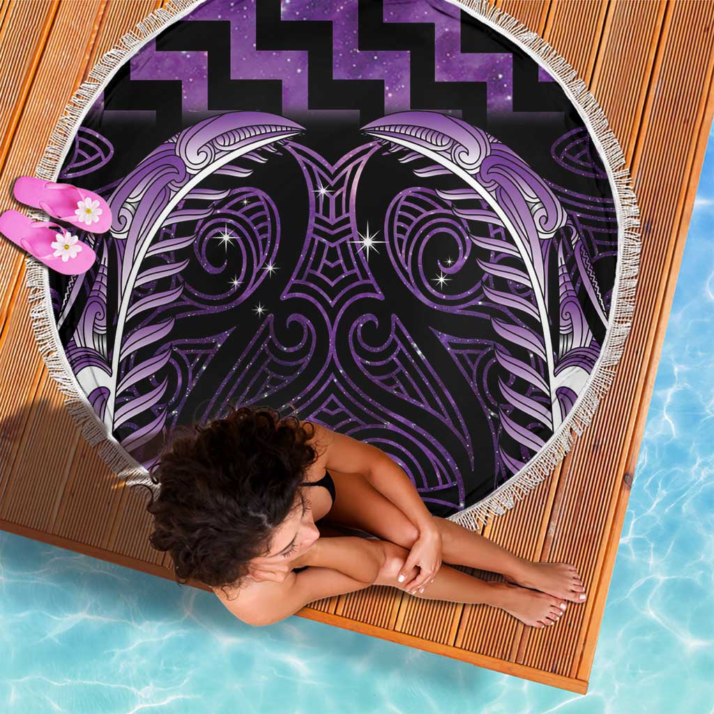 Purple Matariki New Zealand Beach Blanket Maori Poutama Galaxy Vibes