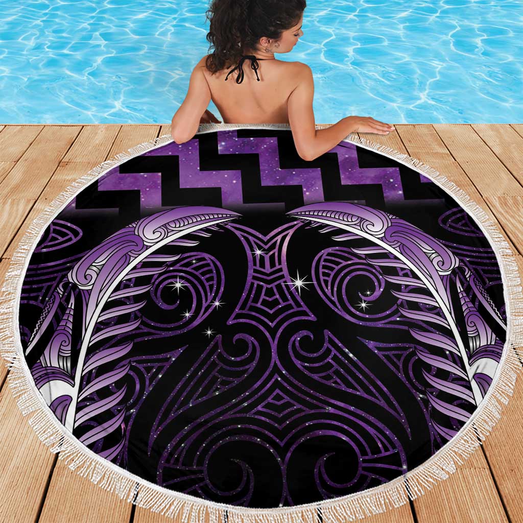 Purple Matariki New Zealand Beach Blanket Maori Poutama Galaxy Vibes