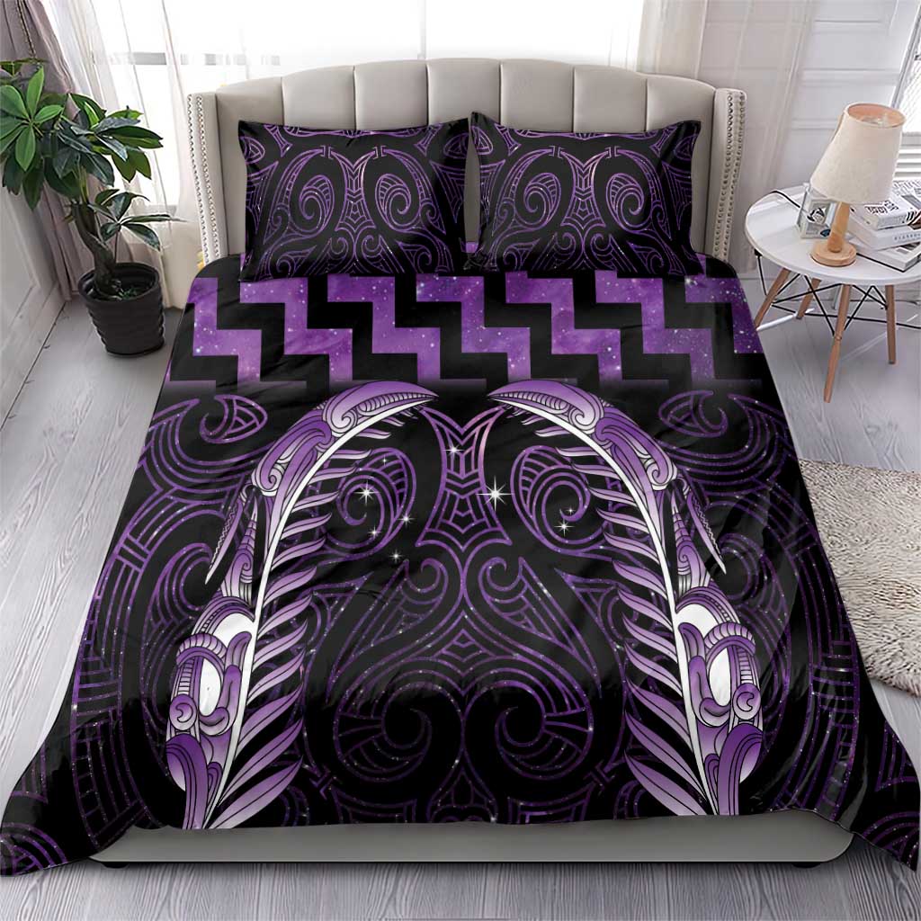 Purple Matariki New Zealand Bedding Set Maori Poutama Galaxy Vibes