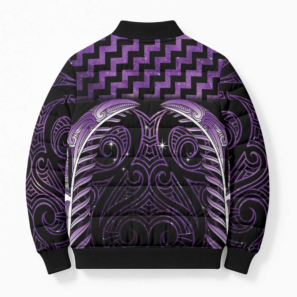 Purple Matariki New Zealand Bomber Puffer Jacket Maori Poutama Galaxy Vibes - Polynesian Pride