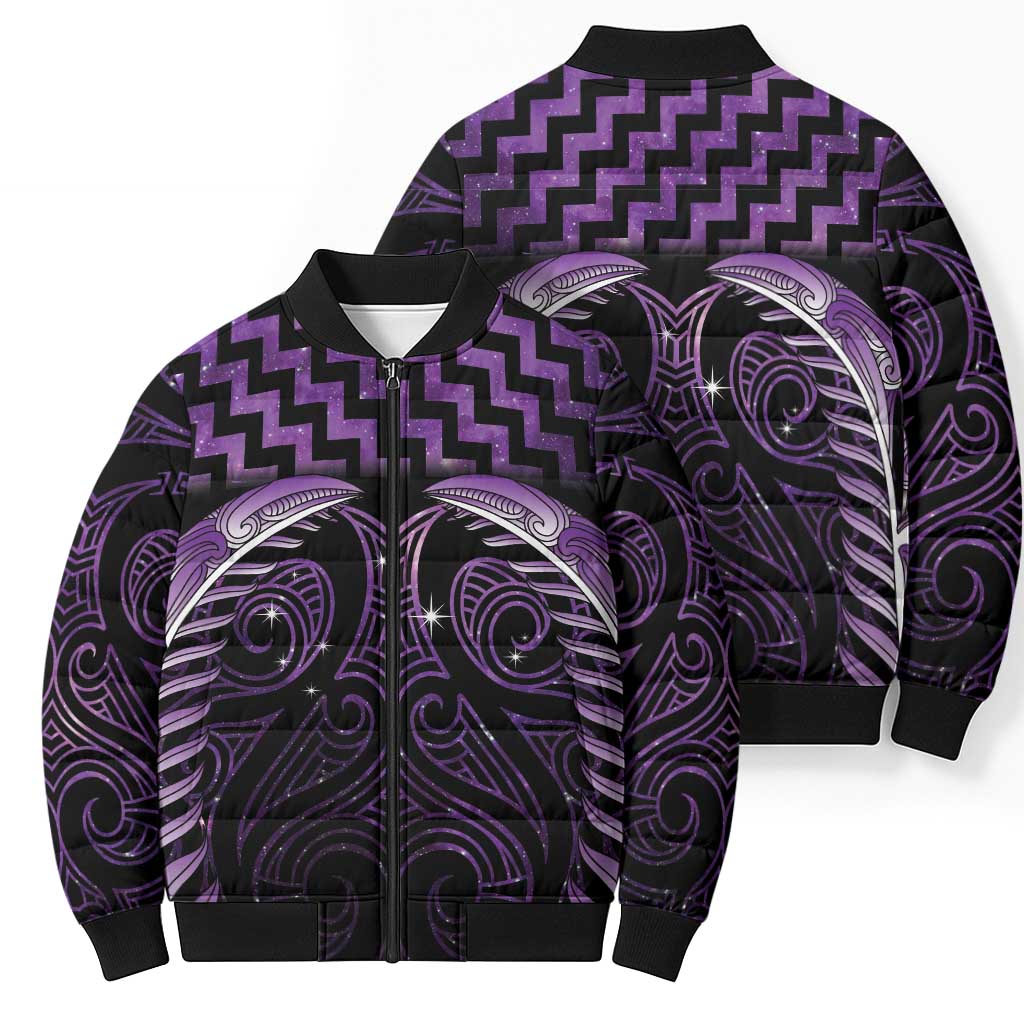 Purple Matariki New Zealand Bomber Puffer Jacket Maori Poutama Galaxy Vibes - Polynesian Pride