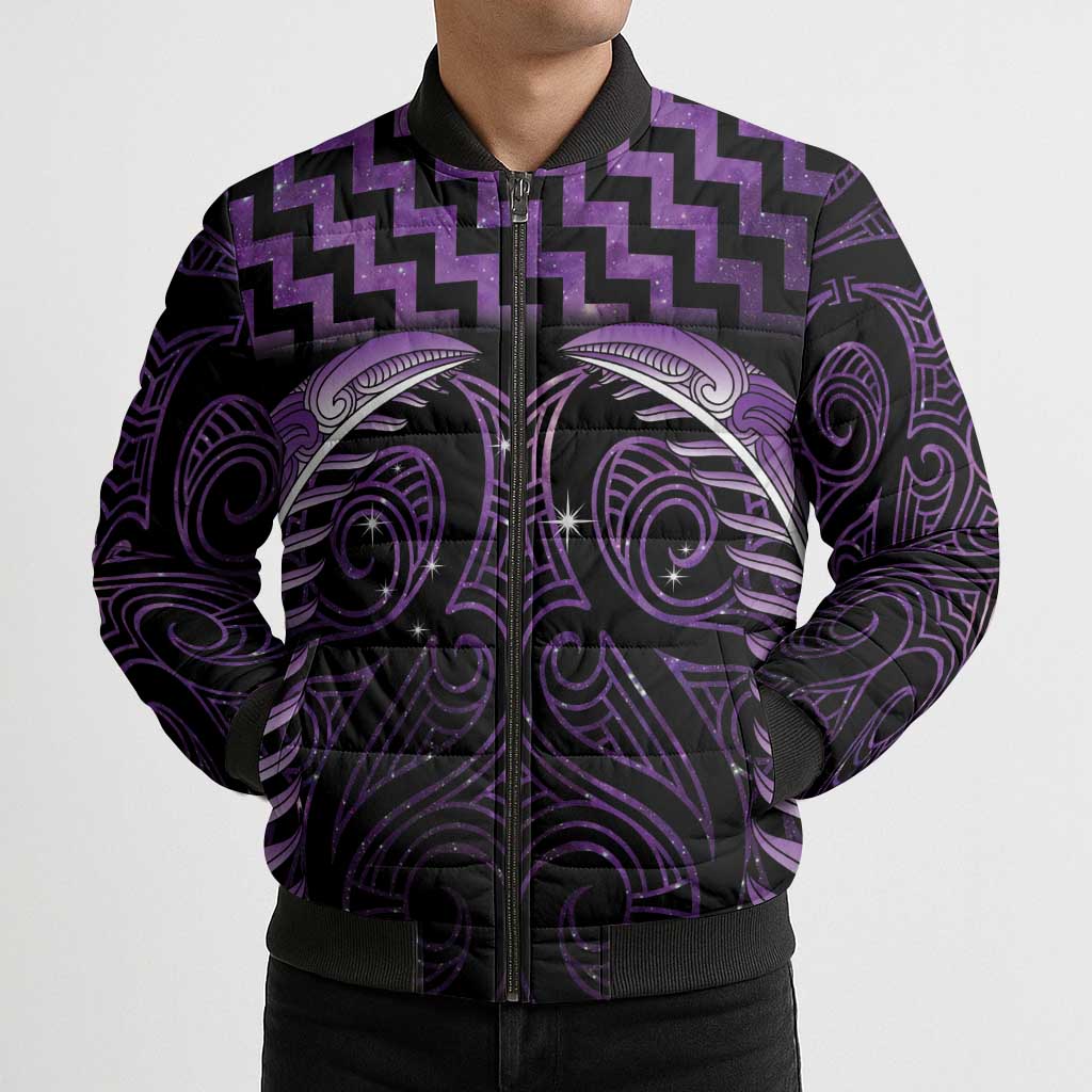 Purple Matariki New Zealand Bomber Puffer Jacket Maori Poutama Galaxy Vibes - Polynesian Pride