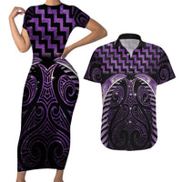 Purple Matariki New Zealand Couples Matching Short Sleeve Bodycon Dress and Hawaiian Shirt Maori Poutama Galaxy Vibes