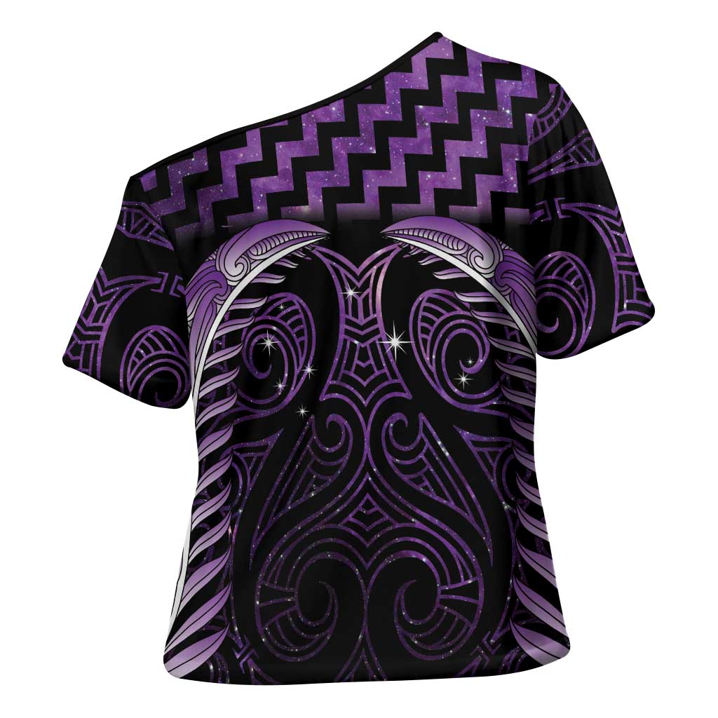 Purple Matariki New Zealand Cross Shoulder Shirt Maori Poutama Galaxy Vibes - Polynesian Pride