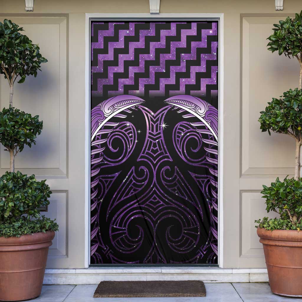 Purple Matariki New Zealand Door Cover Maori Poutama Galaxy Vibes - Polynesian Pride