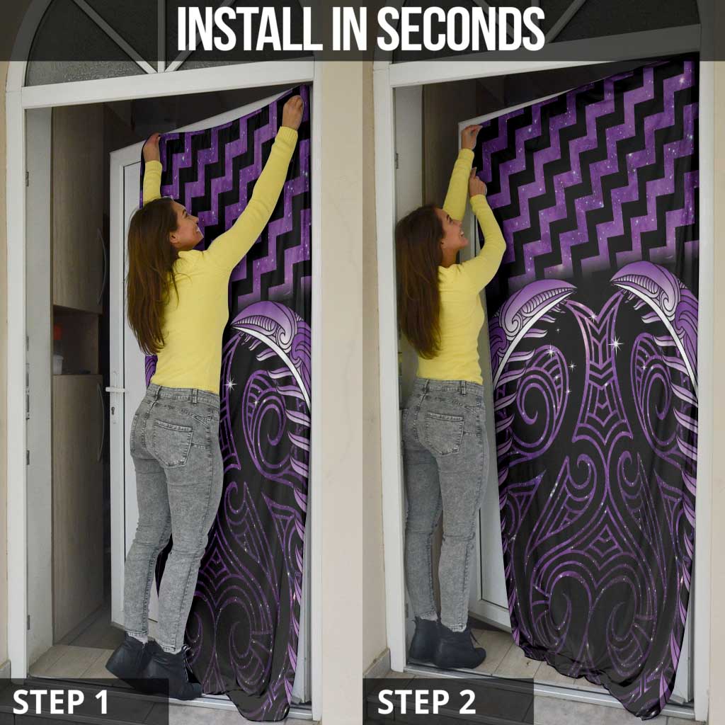 Purple Matariki New Zealand Door Cover Maori Poutama Galaxy Vibes - Polynesian Pride