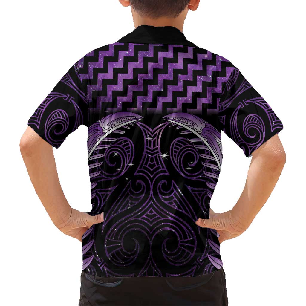 Purple Matariki New Zealand Family Matching Long Sleeve Bodycon Dress and Hawaiian Shirt Maori Poutama Galaxy Vibes