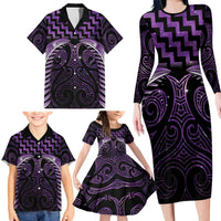 Purple Matariki New Zealand Family Matching Long Sleeve Bodycon Dress and Hawaiian Shirt Maori Poutama Galaxy Vibes