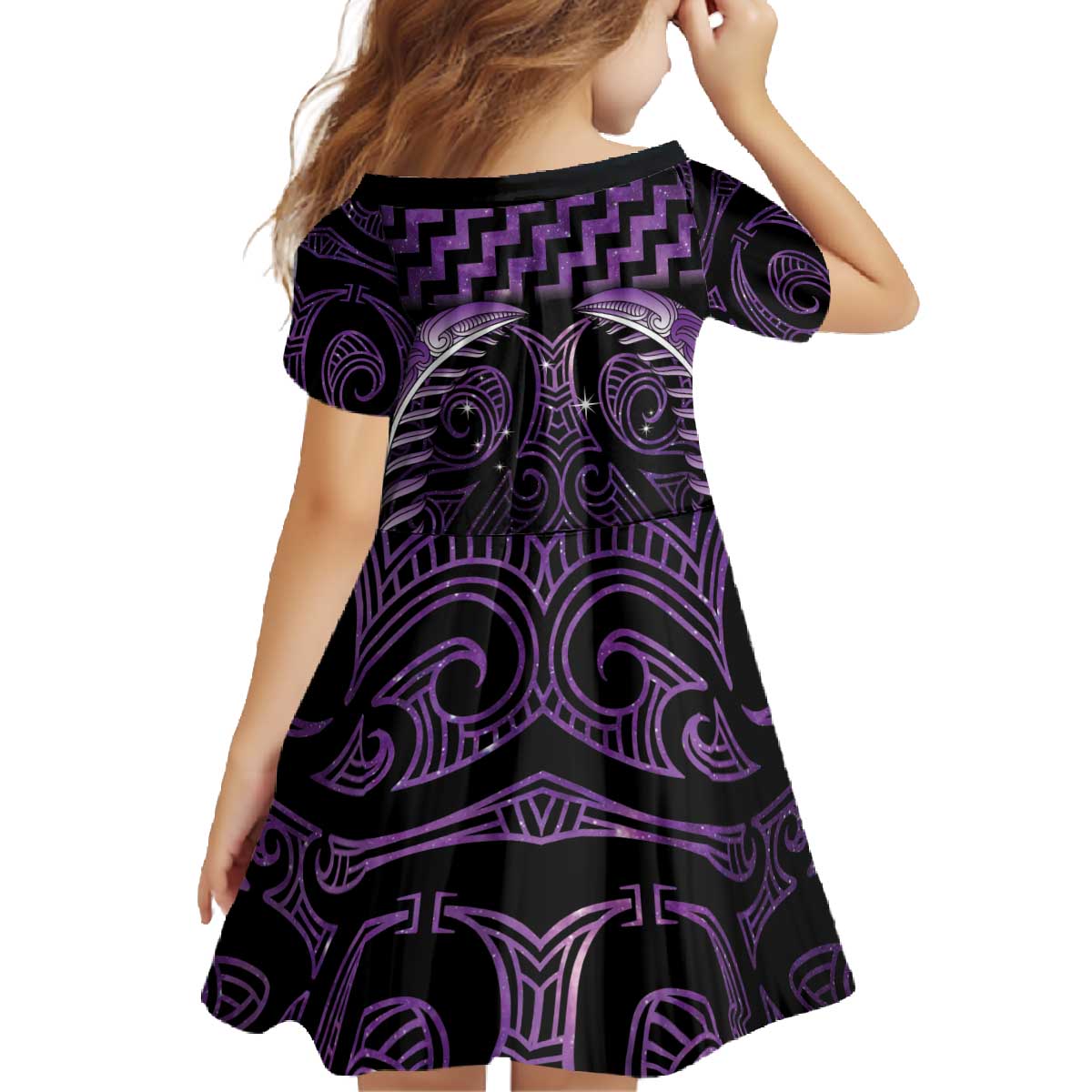 Purple Matariki New Zealand Family Matching Off The Shoulder Long Sleeve Dress and Hawaiian Shirt Maori Poutama Galaxy Vibes