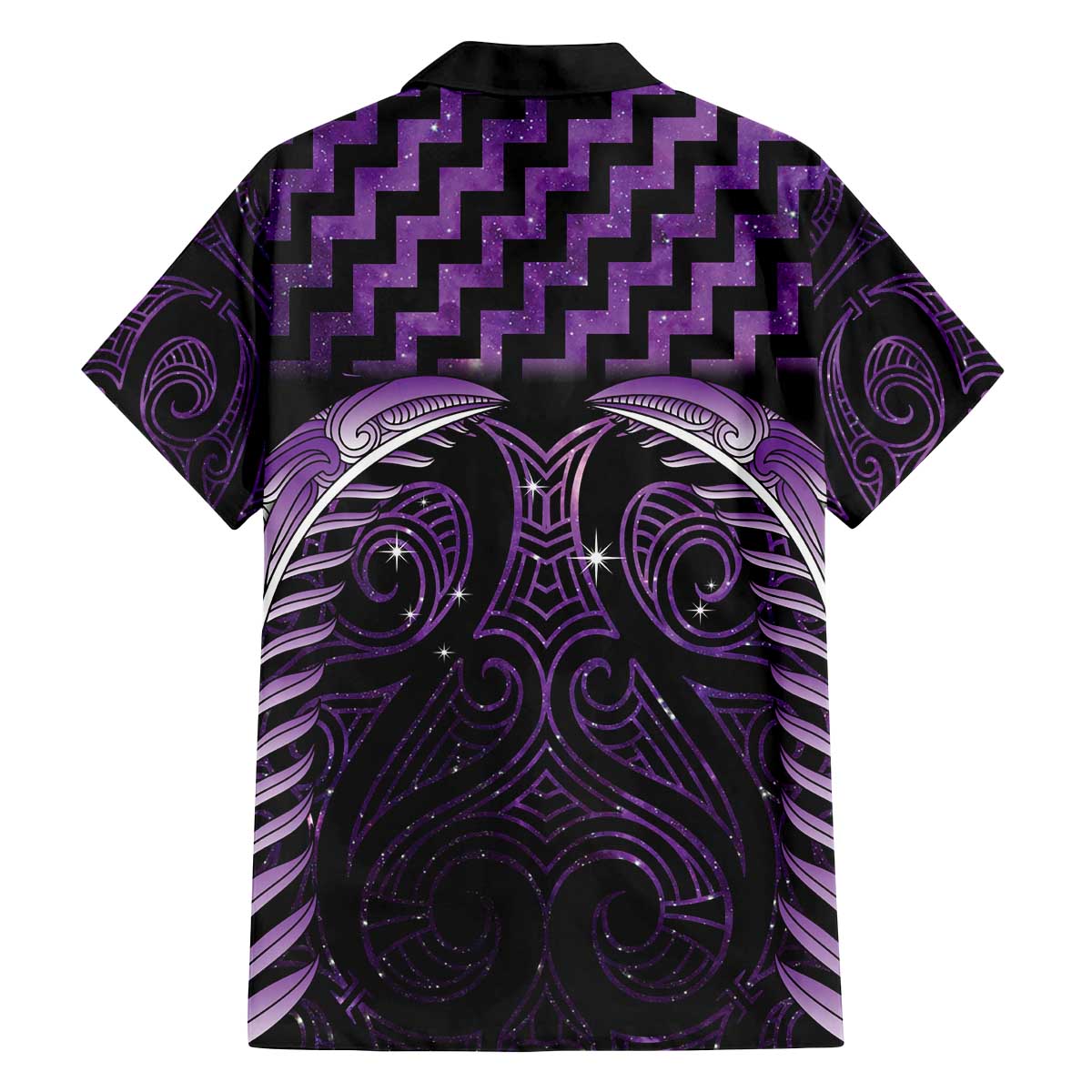 Purple Matariki New Zealand Family Matching Off The Shoulder Long Sleeve Dress and Hawaiian Shirt Maori Poutama Galaxy Vibes