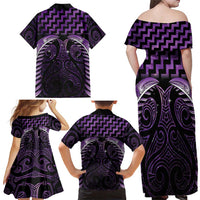 Purple Matariki New Zealand Family Matching Off Shoulder Maxi Dress and Hawaiian Shirt Maori Poutama Galaxy Vibes
