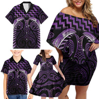 Purple Matariki New Zealand Family Matching Off Shoulder Short Dress and Hawaiian Shirt Maori Poutama Galaxy Vibes