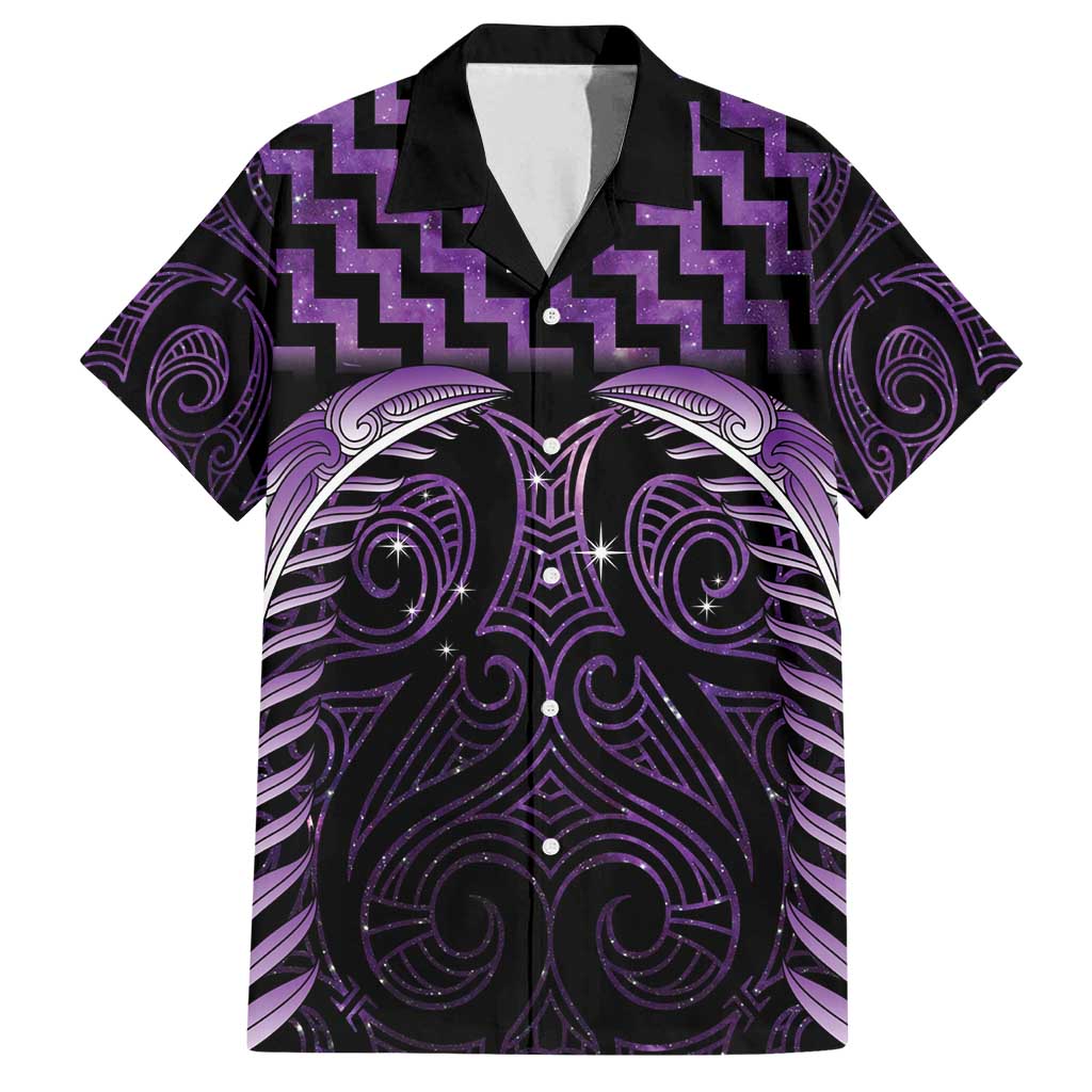 Purple Matariki New Zealand Family Matching Off Shoulder Short Dress and Hawaiian Shirt Maori Poutama Galaxy Vibes