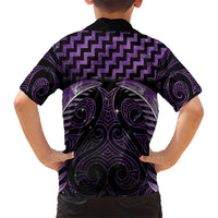 Purple Matariki New Zealand Family Matching Short Sleeve Bodycon Dress and Hawaiian Shirt Maori Poutama Galaxy Vibes