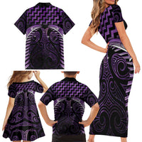 Purple Matariki New Zealand Family Matching Short Sleeve Bodycon Dress and Hawaiian Shirt Maori Poutama Galaxy Vibes